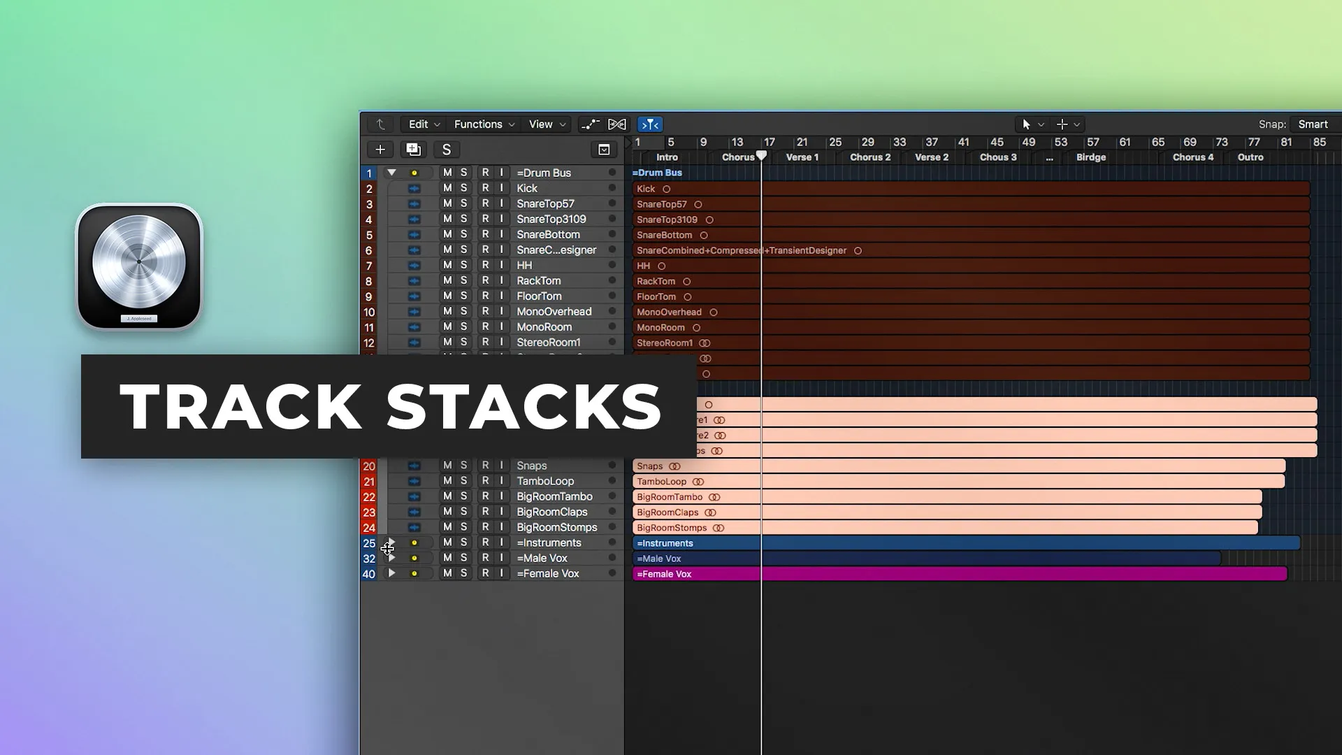 Uso de apilamientos de pistas en Logic Pro X